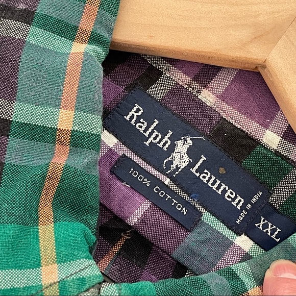 Ralph Lauren Purple Green Plaid Button Down Long Sleeve Men’s Shirt Size XXL 2XL - Picture 9 of 10